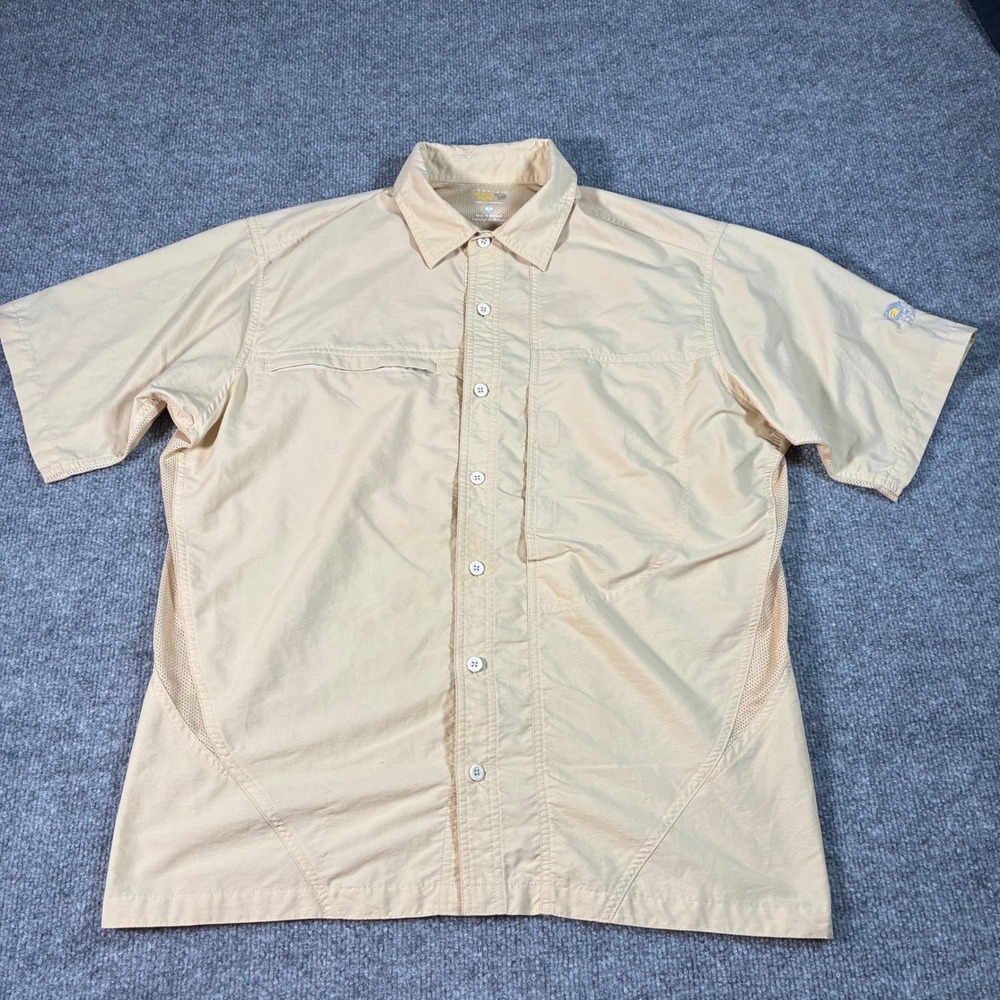 Mountain Hardwear Hiking Shirt Mens M Tan Vented Short Sleeve Outdoor Quick Dry